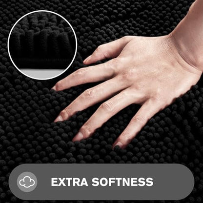 Black Bathroom Rug – Absorbent and Washable Bath Mat, Non-Slip, Thick Soft Chenille Bath Rugs for Bathroom Floor, Shower, Sink - 26" x 44"
