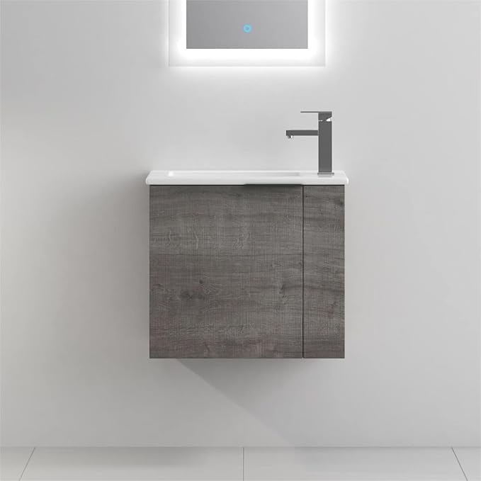 Henf Wall Mount 22 Inch Bathroom Vanity W/Sink Combo for Small Space, Modern Design Vanity Cabinet Gel Basin Countertop, Float Mounting Design Cabinet Set with Soft Close Doors, Gray (Without Faucet)