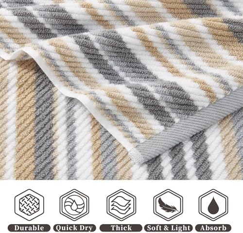 VOOVA & MOVAS Striped Washcloths 6 Pack, 100% Cotton, 13x13 in, Gray Beige