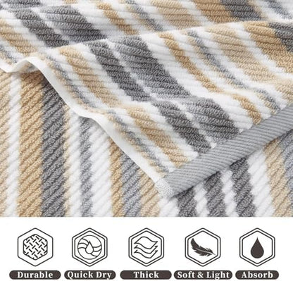 VOOVA & MOVAS Striped Washcloths 6 Pack, 100% Cotton, 13x13 in, Gray Beige