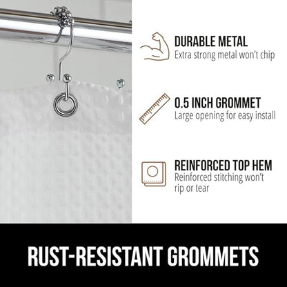 GORILLA GRIP Waffle Shower Curtain, Thick Weighted Fabric, 72x78, Wrinkle and Rust Resistant, Classic Hotel Quality Design, Heavy Duty Long Curtains for Bathroom Showers, Bath Tubs, Machine Wash White