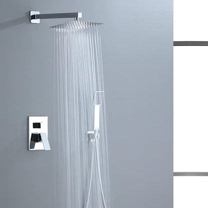 Bathroom Shower System 8 Inch Rain Shower Head and Handheld Wall Mounted, High Pressure Rainfall Dual Shower Combo Set with Valve and trim, Luxury Rain Mixer Brushed Silver Shower Faucet