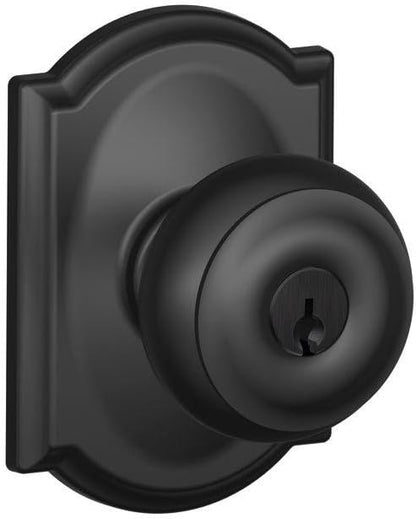 SCHLAGE F51A GEO 622 CAM Georgian Knob with Camelot Trim Keyed Entry Lock, Matte Black