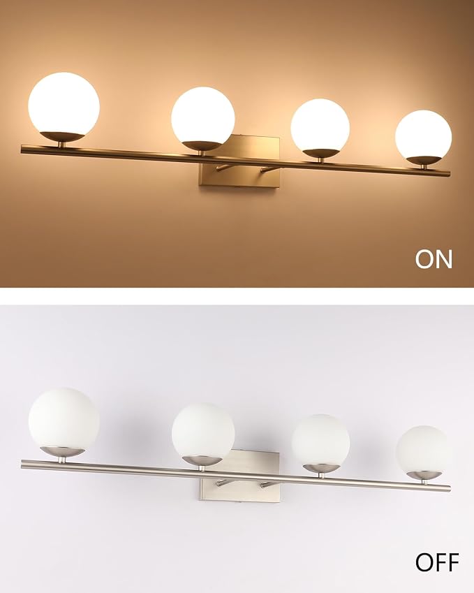 New Bathroom Vanity Light Fixtures 4 Lights Brushed Nickel Glass Shade Modern Wall Bar Sconce Over Mirror（(Exclude G9 Bulb)