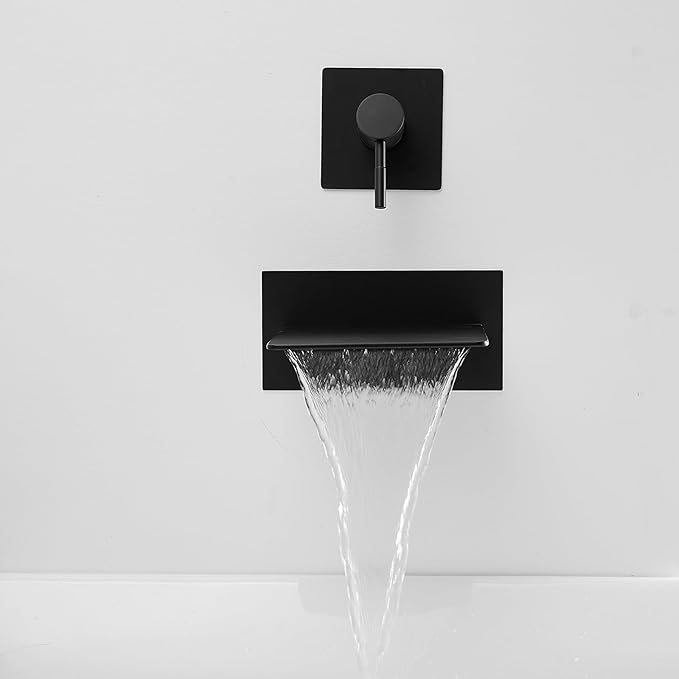 BWE Waterfall Tub Faucet Wall Mount Tub Filler Matte Black High Flow Brass Bathroom Bathtub Faucets with Single Handle