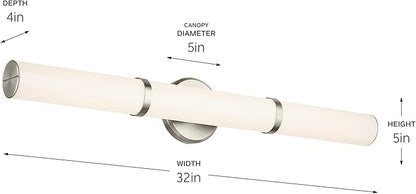 Kichler Rosh 32" LED Large Bath Bar with White Glass in Brushed Nickel, Modern Minimalist, for Vanity, Fireplace, Buffet, Hallway, Vanity Mirror, (32" W x 5" H), 55189NILED
