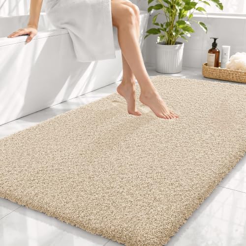 OLANLY Microfiber Large Bathroom Rugs 44x32, Soft Absorbent Bath Mat, Sand