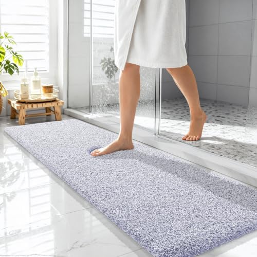 OLANLY Microfiber Bathroom Rugs 59x20, Quick Dry Mat, Lavender and White