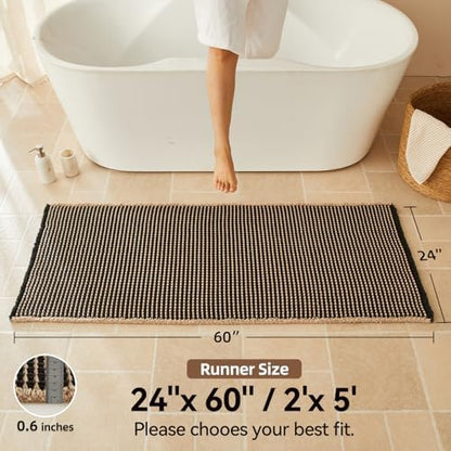 Triohero Waffle Runner Rug Bathroom, Long Boho Bath Mat 24x60 Black & Khaki