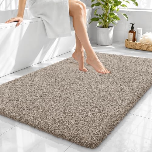OLANLY Microfiber Large Bathroom Rugs 40x32, Ultra Soft Bath Mat, Greige