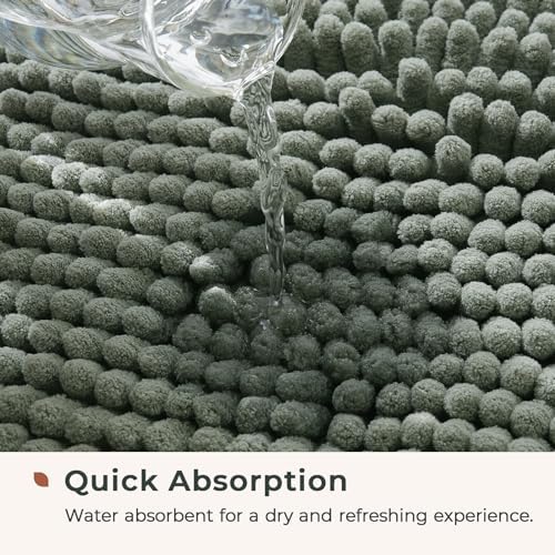 FRESHMINT Large Chenille Bathroom Rugs Mat 36"x24", Non-Slip Bath Mat for Bathroom Floor & Bathtub, Washable Shower Shag Bath Rugs, Soft Fluffy Thick Water Absorbent Microfiber Shower Mat, Sage Green