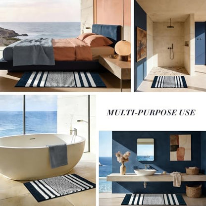 BSICPRO Large Bathroom Rugs Runner, 20x47 Chenille Bath Mats, Navy