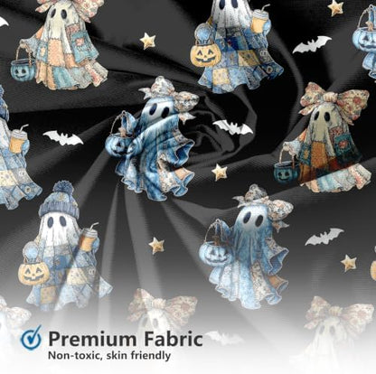 MEHOFOND Halloween Blue Black Patchwork Ghost Shower Curtain Bath Curtain