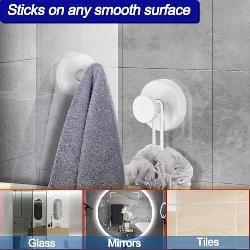 Bntuk Suction Cup Hooks for Shower, Removable Towel Hooks for Bathroom Window Glass Door Wall, Bath Robe Looafh Hook for Hanging - 4 Pack, White1
