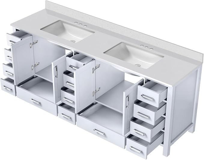 Jacques 84 in. W x 22 in. D White Double Bath Vanity and White Quartz Top