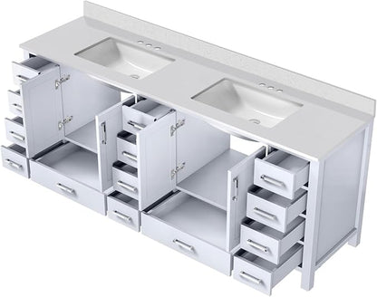 Jacques 84 in. W x 22 in. D White Double Bath Vanity and White Quartz Top
