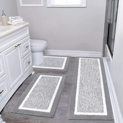 Pauwer Bathroom Rug Sets 3 Piece, Non Slip Washable Bath Mat, Light Grey