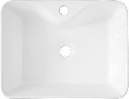 Sarlai Vessel Sink Rectangular - 19"x15" Modern Bathroom Vessel Sink Rectangle Above White Porcelain Ceramic Vessel Vanity Sink Art Basin with Faucet Hole