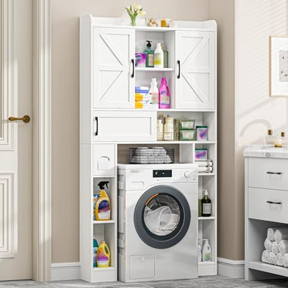 Vabches Over The Toilet Cabinet with 2 Barn Doors & Sliding Door,White
