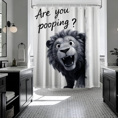 Funny Lion Shower Curtain are You Pooping, 70x72 Inchs
