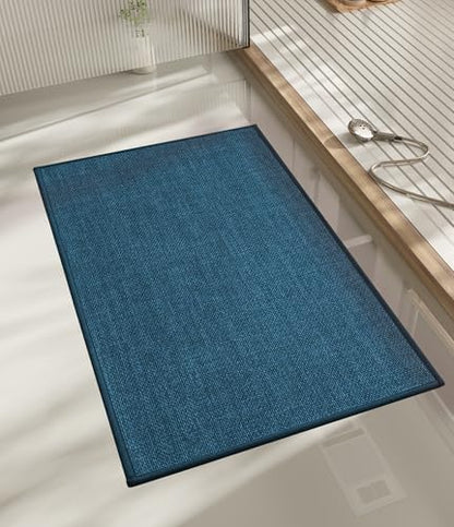 chakme Bathroom Rugs Mat 32x17, Ultra Thin Non Slip Bath Mat Quick Dry Absorbent Bath Mat for Bathroom Floor, (Dark Blue, 32"x17")