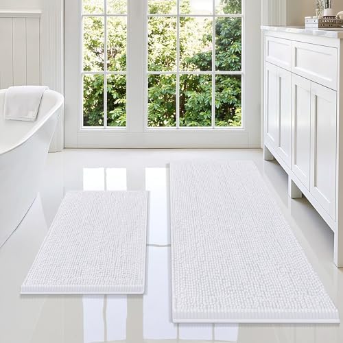 Smiry Chenille Bathroom Rugs Sets 2 Piece (47x17+24x16, White)