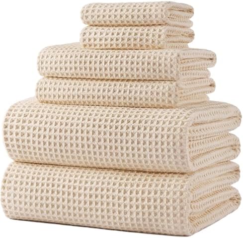 POLYTE 430 GSM Poly Blend Microfiber Quick Dry Waffle Bath Towel Set of 6