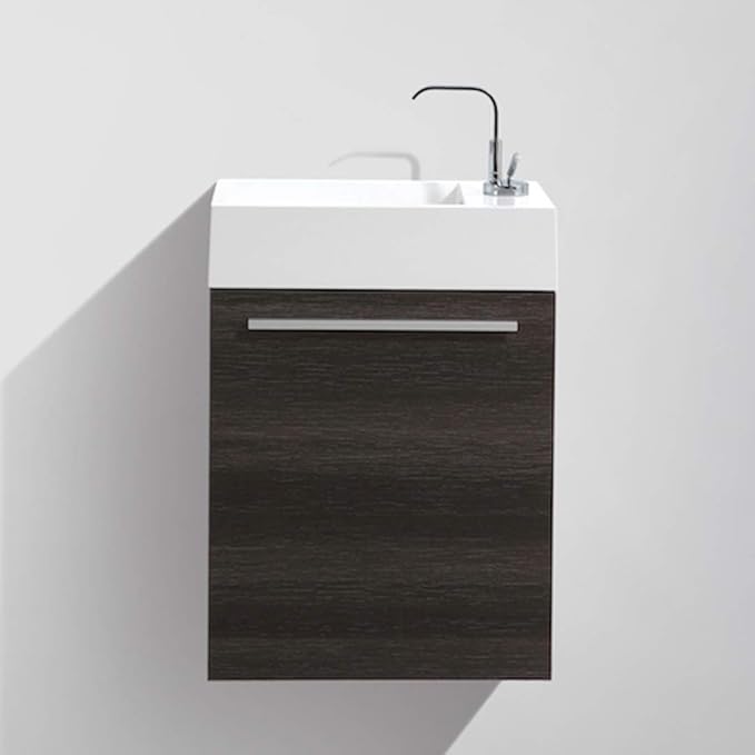 Blossom 18-Inch Floating Bathroom Vanity with Acrylic Sink, All-Wood Construction, Space-Saving Wall Mounted Vanity Cabinet for Compact Bathrooms, Modern Design Bathroom Sink Cabinet, Dark Oak