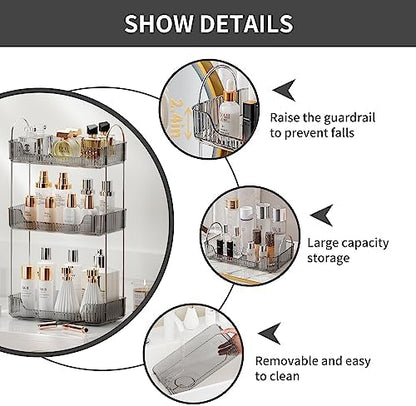 Akinbas 3 Tier Bathroom Organizer Countertop Makeup Perfume Tray Skincare Organizer for Bathroom Dresser Vanity (Grey)