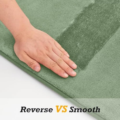 HUXMEYSON Bathroom Rugs Sets 2 Piece, Non-Slip & Quick Dry Bath Mat Set, Ultra Soft Velvet Bath Rugs for Bathroom, Toilet and Shower Floor, Grey Green