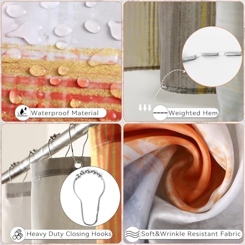 XLHOMO Bathroom Set - Orange Bathroom Accessories Set, Bathroom Sets with Shower Curtain and Rugs, Orange Shower Curtain Set with Bathroom Trash Can, Soap Dispenser, Soap Dish for Home Decor