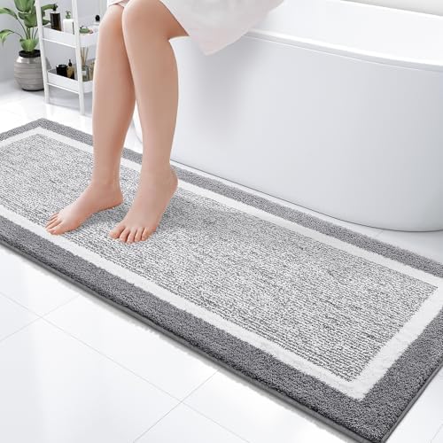 OLANLY Bathroom Runner Rugs 59x20, Extra Long Bath Mats for Bathroom, Grey