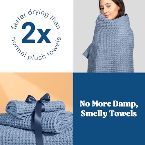 ONSEN Supima® Waffle Bath Towel, Large, Quick Dry Lint Free 100% USA Cotton, Lightweight Absorbent Bath Towel, 31x57 in (Denim Blue, 1x Bath Towel)