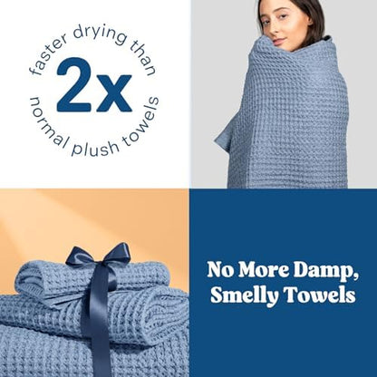 ONSEN Supima® Waffle Bath Towel, Large, Quick Dry Lint Free 100% USA Cotton, Lightweight Absorbent Bath Towel, 31x57 in (Denim Blue, 1x Bath Towel)