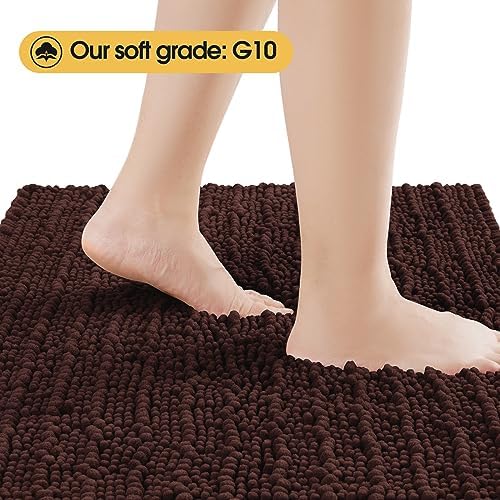 ACCUMTEK Upgrade Luxury Brown Toilet Bathroom Rug Mat 24" x 20" Contour Rug, Ultra Soft Thick Absorbent Bath Mats, Non Slip Chenille Toilet Mat for Bathroom, Bedroom, Kitchen, Shower, Tub