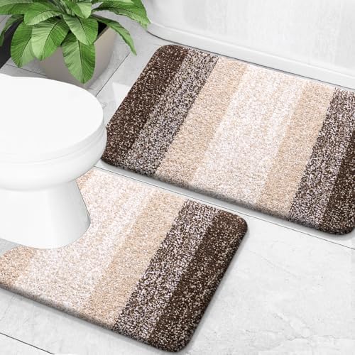 OLANLY Micorfiber Bathroom Rug Set 2 Piece, 24"x16"+U-Shaped 24"x20"