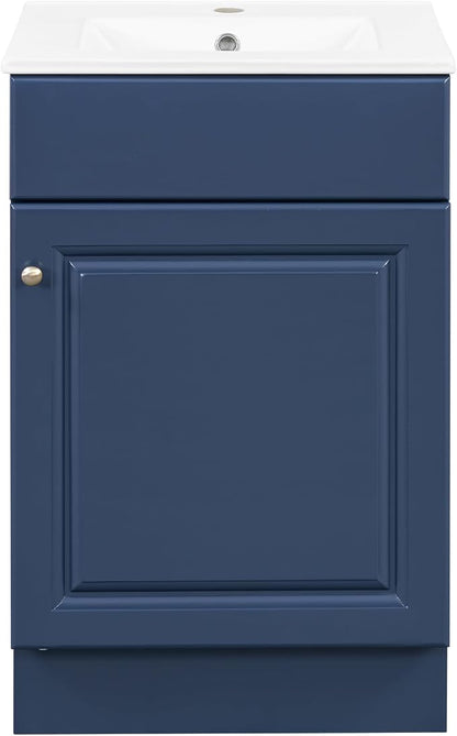 Christopher Knight Home Vanes Wood Frame 20" Bathroom Vanity with Ceramic Sink, Cabinet with Soft-Closing Door Shelf and Adjustable Shelf, Open Back, Metal Hardware, Storage/Organizer, Blue
