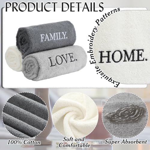 FuWeave 3 Pcs Gray Decorative Hand Towels for Bathroom,Home Love Family