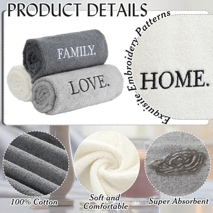 FuWeave 3 Pcs Gray Decorative Hand Towels for Bathroom,Home Love Family