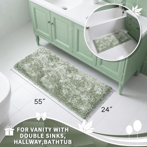 Yimobra Long Bathroom Rugs Runner 55x24 Inch, Extra Thick Soft Absorbent Chenille Bath Mat, Non Slip Machine Washable, Quick Dry Bath Rugs for Bathroom Floor, Tub and Shower, Sage Green