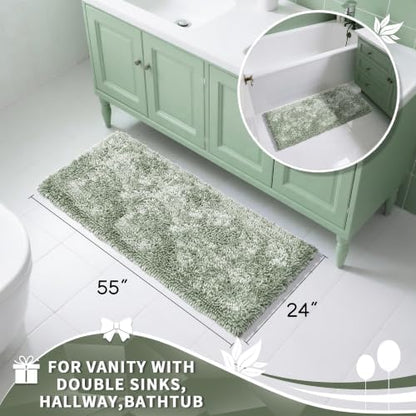 Yimobra Long Bathroom Rugs Runner 55x24 Inch, Extra Thick Soft Absorbent Chenille Bath Mat, Non Slip Machine Washable, Quick Dry Bath Rugs for Bathroom Floor, Tub and Shower, Sage Green