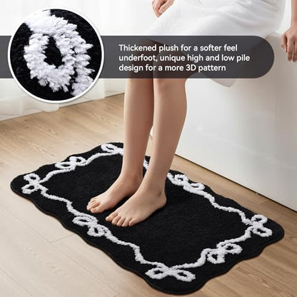 TRUEDAYS Black Bow Bathroom Rugs, Cute Bow Bath Mat, 32 * 20 Inch