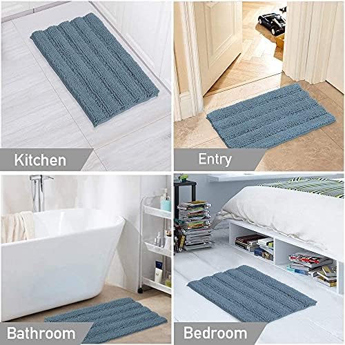 Turquoize Bathroom Rug 24"x36", Absorbent Chenille Bath Rug, Stone Blue