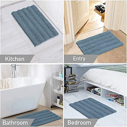 Turquoize Bathroom Rug 24"x36", Absorbent Chenille Bath Rug, Stone Blue