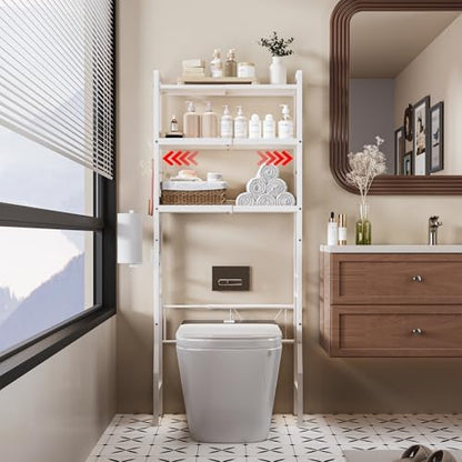 Over the Toilet Storage Shelf 3-Tier Adjustable Bathroom Organizers and Storage Shelves Bathroom Rack Above Toilet Storage with Paper Holder and 4 Hooks Space Saver Storage for Laundry
