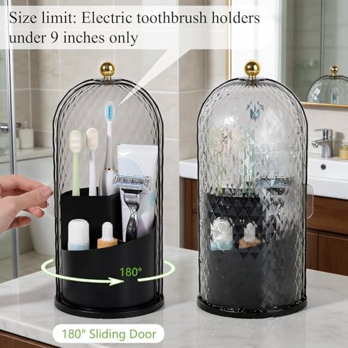 Toothbrush Holder with Cover for Bathroom Countertop, Organizer, Black