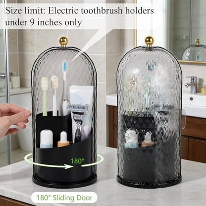 Toothbrush Holder with Cover for Bathroom Countertop, Organizer, Black