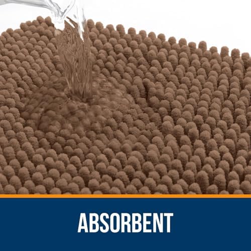 OLANLY Chenille Bathroom Rugs Mats Sets 2 Piece, 47"x20"+24"x20", Mocha