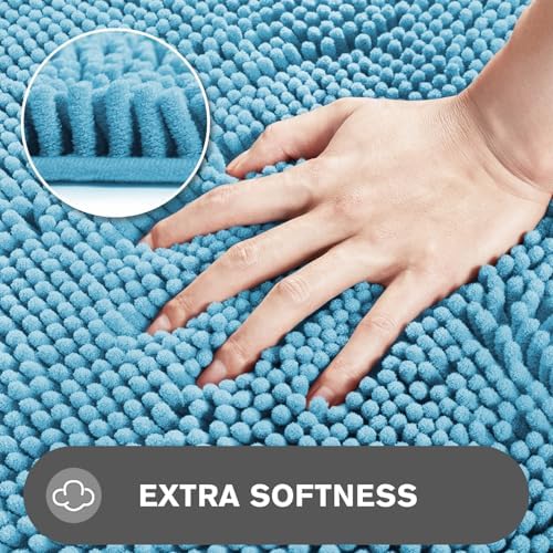 Bathroom Rugs 30 x 50 Inch – Extra Large Bath Mat | Absorbent and Washable Thick Chenille Bath Rugs Non-Slip Runner Rug for Bathroom, Shower, Tub(Sky Blue)