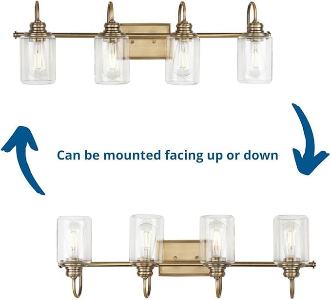 Progress Lighting Aiken Collection 4-Light Vintage Brass Clear Glass Vintage Bath Vanity Light